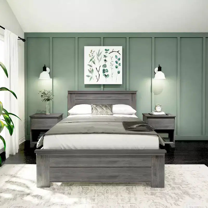 Lit double Plank+Beam Farmhouse avec tête de lit, plateforme en bois massif