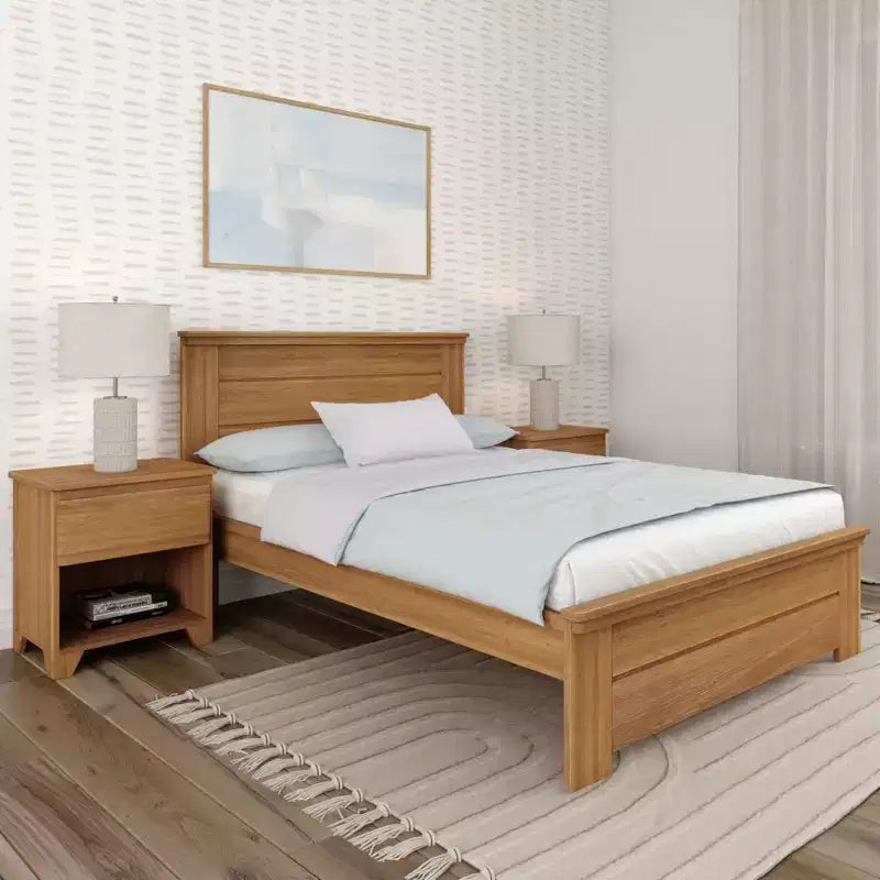 Lit double Plank+Beam Farmhouse avec tête de lit, plateforme en bois massif