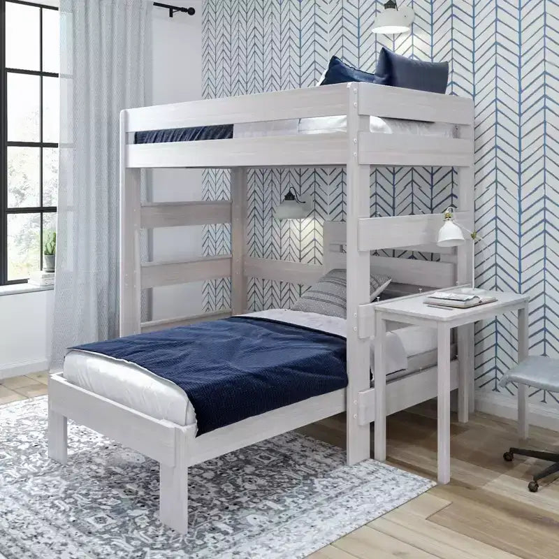 Plank+Beam Solid Wood Farmhouse Twin over Twin L-Shaped Bunk Bed Bed with Desk