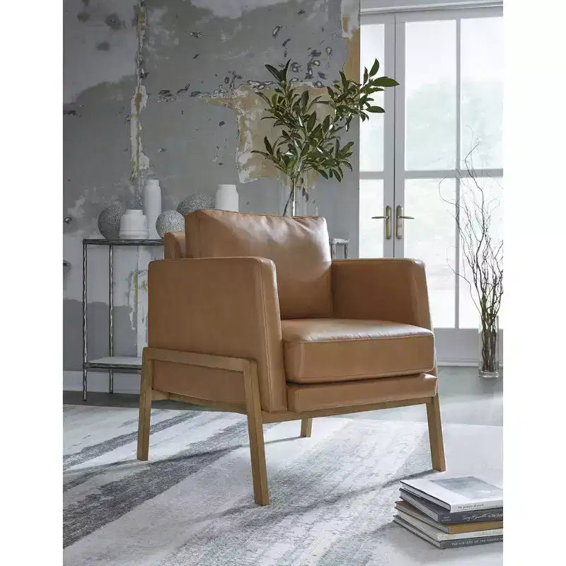 Signature Design by Ashley Numund, fauteuil d'appoint moderne en similicuir avec coussins réversibles, brun caramel