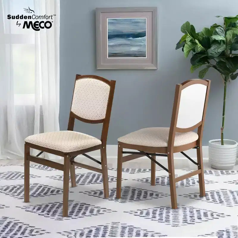 MECO Stakmore Lot de 4 chaises de salle à manger pliantes compactes contemporaines en bois massif de qualité supérieure avec siège rembourré en tissu, coloris bois fruitier