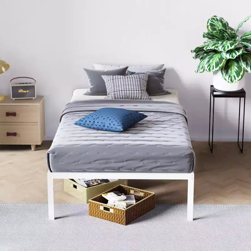 Cadre de lit Lusimo 14 pouces – Facile à monter – Plateforme en métal avec support de lattes en acier – Lit simple/double/Queen/King