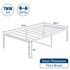Cadre de lit Lusimo 14 pouces – Facile à monter – Plateforme en métal avec support de lattes en acier – Lit simple/double/Queen/King
