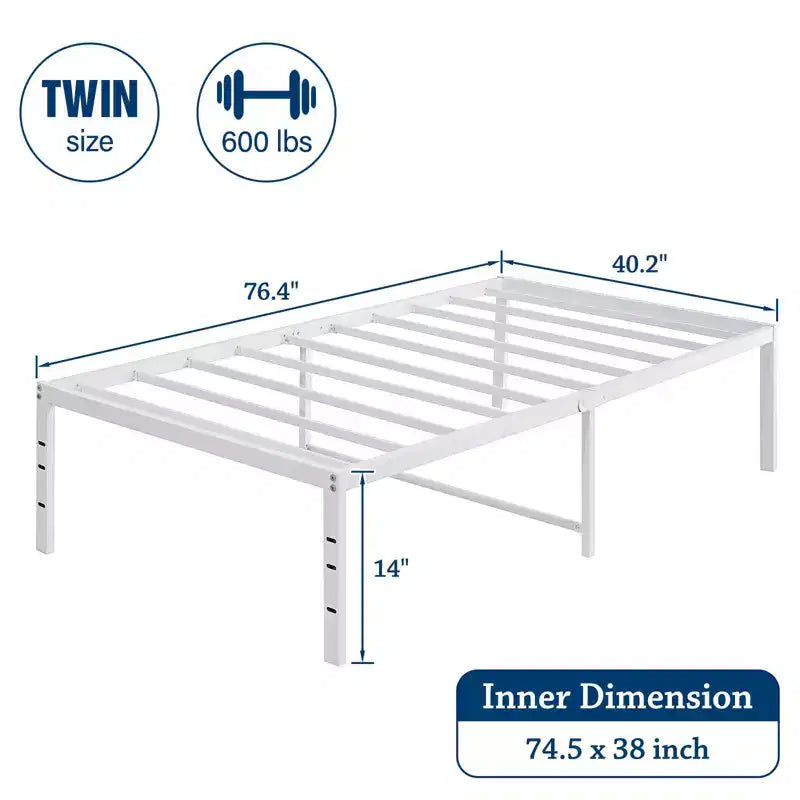 Cadre de lit Lusimo 14 pouces – Facile à monter – Plateforme en métal avec support de lattes en acier – Lit simple/double/Queen/King