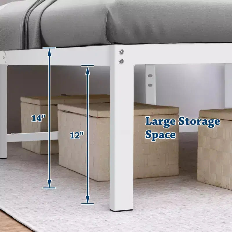 Cadre de lit Lusimo 14 pouces – Facile à monter – Plateforme en métal avec support de lattes en acier – Lit simple/double/Queen/King