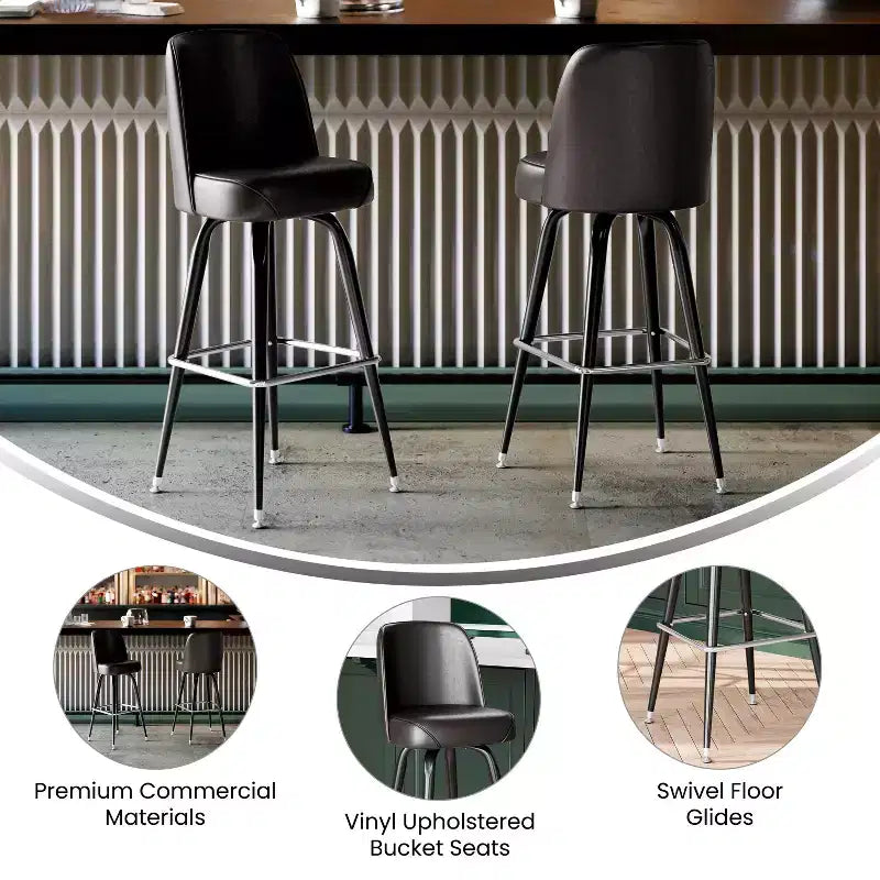 Tabouret de bar Emma et Oliver en métal avec siège baquet pivotant