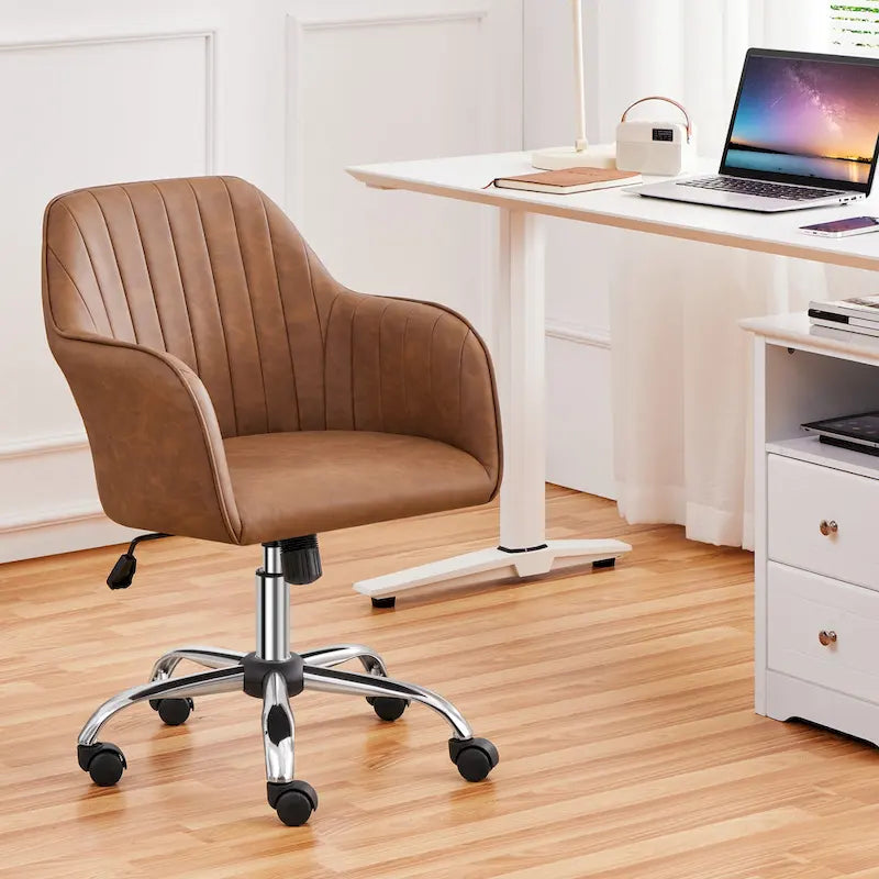 Chaise de bureau pivotante réglable en hauteur avec roulettes à 360° Rose / Gris foncé / Ivoire / Gris clair / Marron rétro – Siège unique