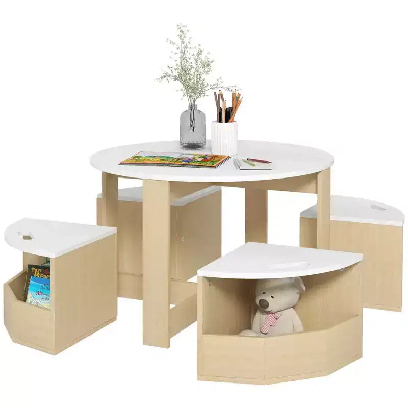 Ensemble Table et Chaises Qaba pour Enfants, Ensemble de 5 Pièces avec Rangement pour Table et Chaises pour Tout-Petits, Idéal pour l'Art, l'Artisanat, le Dessin, la Salle de Jeux, la Salle de Classe, la Crèche