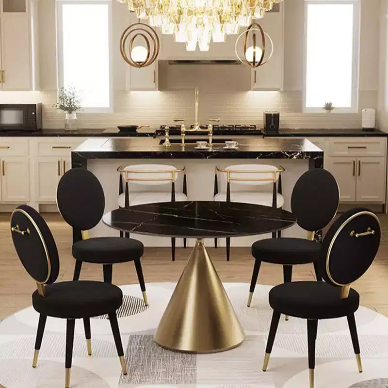 Table à manger ronde moderne 47'' Plateau rond en faux marbre Table de cuisine avec pied conique de luxe doré pour salle à manger, cuisine, bistrot - Morden Fort