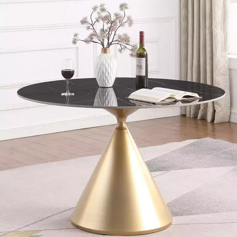 Table à manger ronde moderne 47'' Plateau rond en faux marbre Table de cuisine avec pied conique de luxe doré pour salle à manger, cuisine, bistrot - Morden Fort