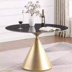 Table à manger ronde moderne 47'' Plateau rond en faux marbre Table de cuisine avec pied conique de luxe doré pour salle à manger, cuisine, bistrot - Morden Fort