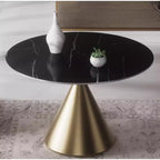 Table à manger ronde moderne 47'' Plateau rond en faux marbre Table de cuisine avec pied conique de luxe doré pour salle à manger, cuisine, bistrot - Morden Fort