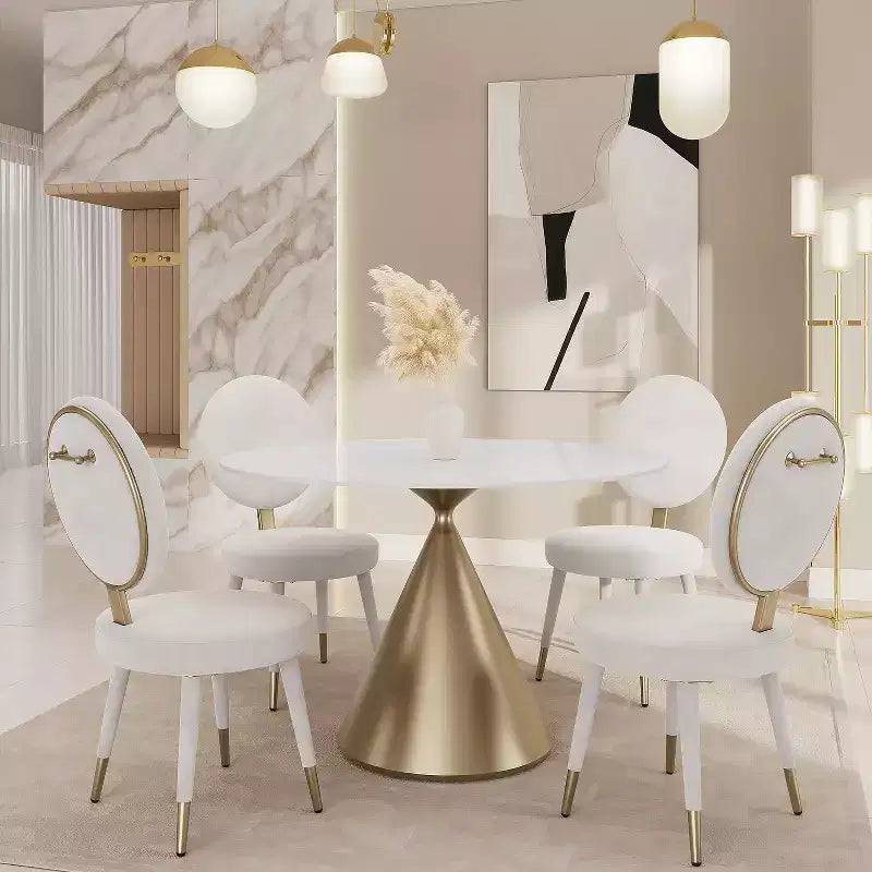 Table à manger ronde moderne 47'' Plateau rond en faux marbre Table de cuisine avec pied conique de luxe doré pour salle à manger, cuisine, bistrot - Morden Fort