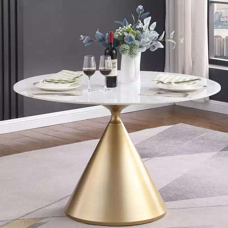 Table à manger ronde moderne 47'' Plateau rond en faux marbre Table de cuisine avec pied conique de luxe doré pour salle à manger, cuisine, bistrot - Morden Fort