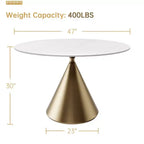 Table à manger ronde moderne 47'' Plateau rond en faux marbre Table de cuisine avec pied conique de luxe doré pour salle à manger, cuisine, bistrot - Morden Fort