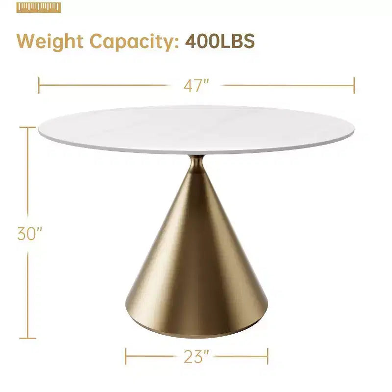 Table à manger ronde moderne 47'' Plateau rond en faux marbre Table de cuisine avec pied conique de luxe doré pour salle à manger, cuisine, bistrot - Morden Fort