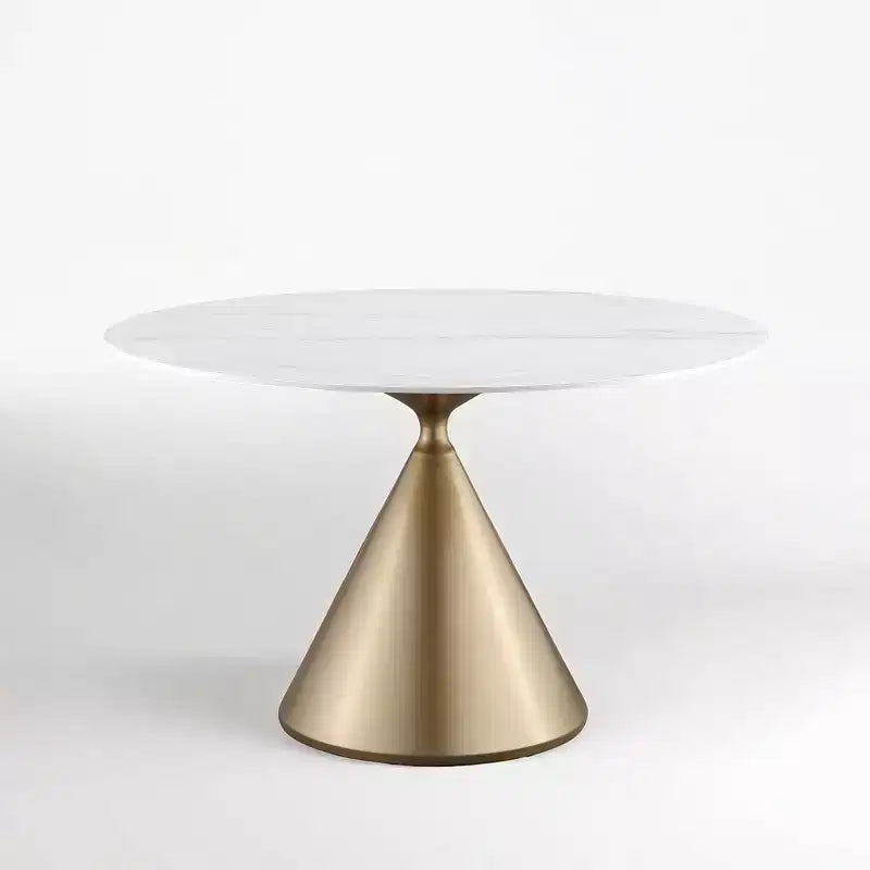 Table à manger ronde moderne 47'' Plateau rond en faux marbre Table de cuisine avec pied conique de luxe doré pour salle à manger, cuisine, bistrot - Morden Fort