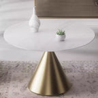 Table à manger ronde moderne 47'' Plateau rond en faux marbre Table de cuisine avec pied conique de luxe doré pour salle à manger, cuisine, bistrot - Morden Fort