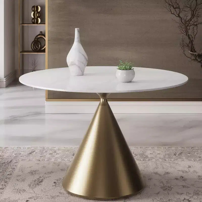 Table à manger ronde moderne 47'' Plateau rond en faux marbre Table de cuisine avec pied conique de luxe doré pour salle à manger, cuisine, bistrot - Morden Fort