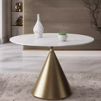 Table à manger ronde moderne 47'' Plateau rond en faux marbre Table de cuisine avec pied conique de luxe doré pour salle à manger, cuisine, bistrot - Morden Fort