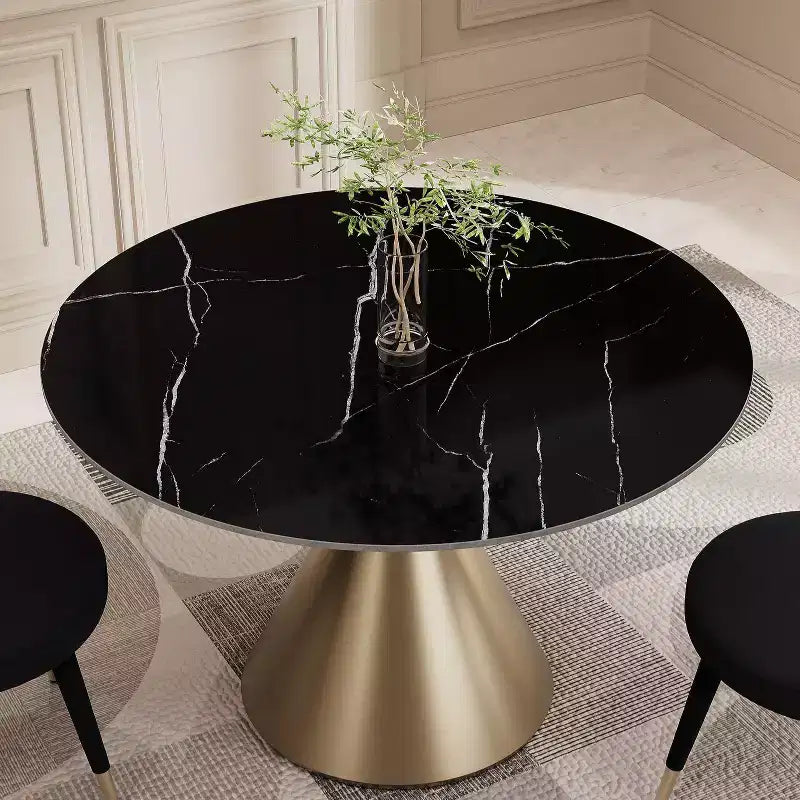Table à manger ronde moderne 47'' Plateau rond en faux marbre Table de cuisine avec pied conique de luxe doré pour salle à manger, cuisine, bistrot - Morden Fort