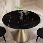 Table à manger ronde moderne 47'' Plateau rond en faux marbre Table de cuisine avec pied conique de luxe doré pour salle à manger, cuisine, bistrot - Morden Fort