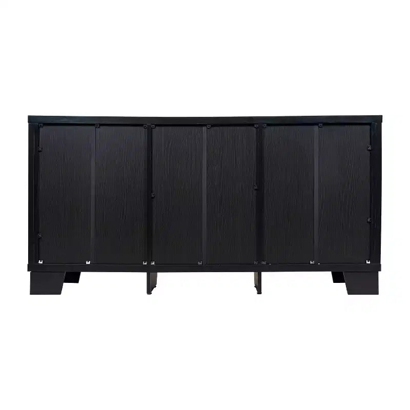 Flash Furniture Wells, buffet de cuisine et de salle à manger moderne, meuble de rangement en bois composite avec 3 portes en verre trempé et 3 tiroirs