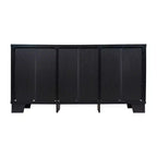 Flash Furniture Wells, buffet de cuisine et de salle à manger moderne, meuble de rangement en bois composite avec 3 portes en verre trempé et 3 tiroirs