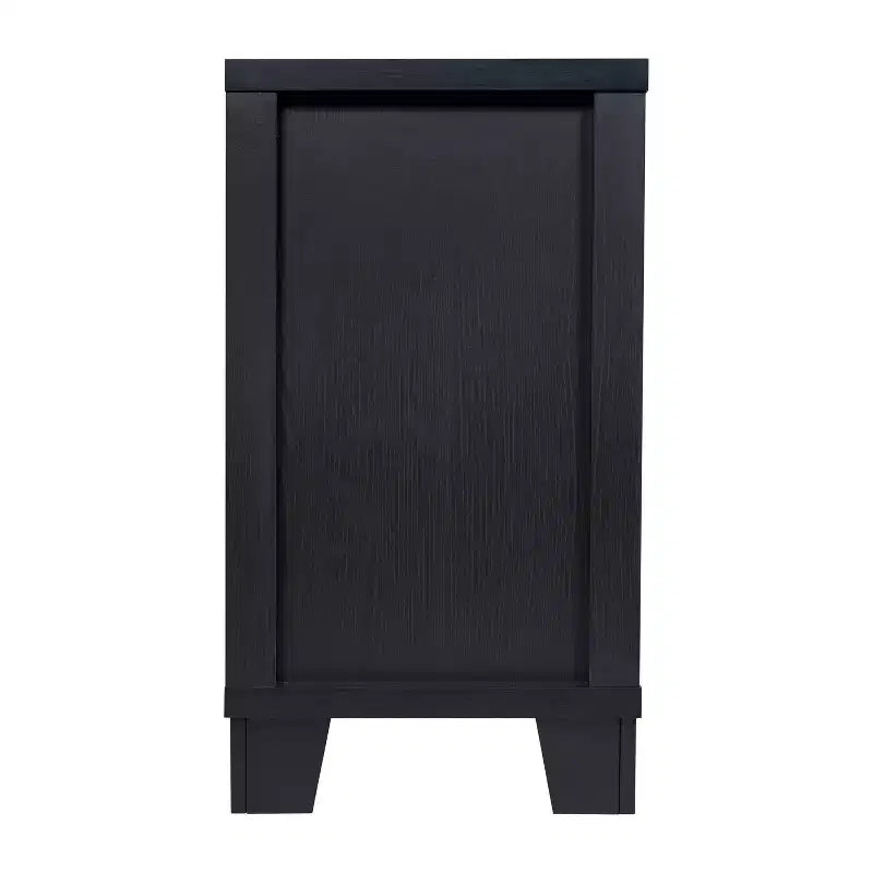 Flash Furniture Wells, buffet de cuisine et de salle à manger moderne, meuble de rangement en bois composite avec 3 portes en verre trempé et 3 tiroirs