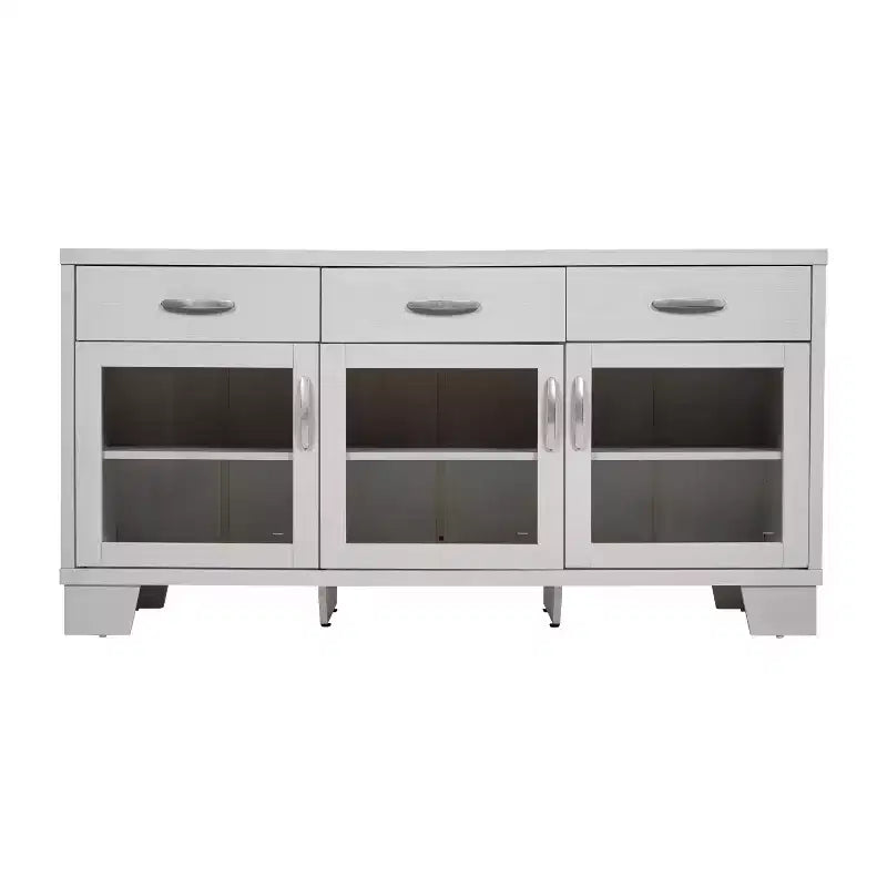 Flash Furniture Wells, buffet de cuisine et de salle à manger moderne, meuble de rangement en bois composite avec 3 portes en verre trempé et 3 tiroirs