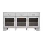 Flash Furniture Wells, buffet de cuisine et de salle à manger moderne, meuble de rangement en bois composite avec 3 portes en verre trempé et 3 tiroirs