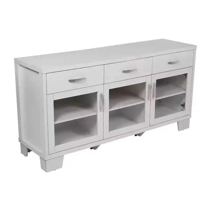 Flash Furniture Wells, buffet de cuisine et de salle à manger moderne, meuble de rangement en bois composite avec 3 portes en verre trempé et 3 tiroirs