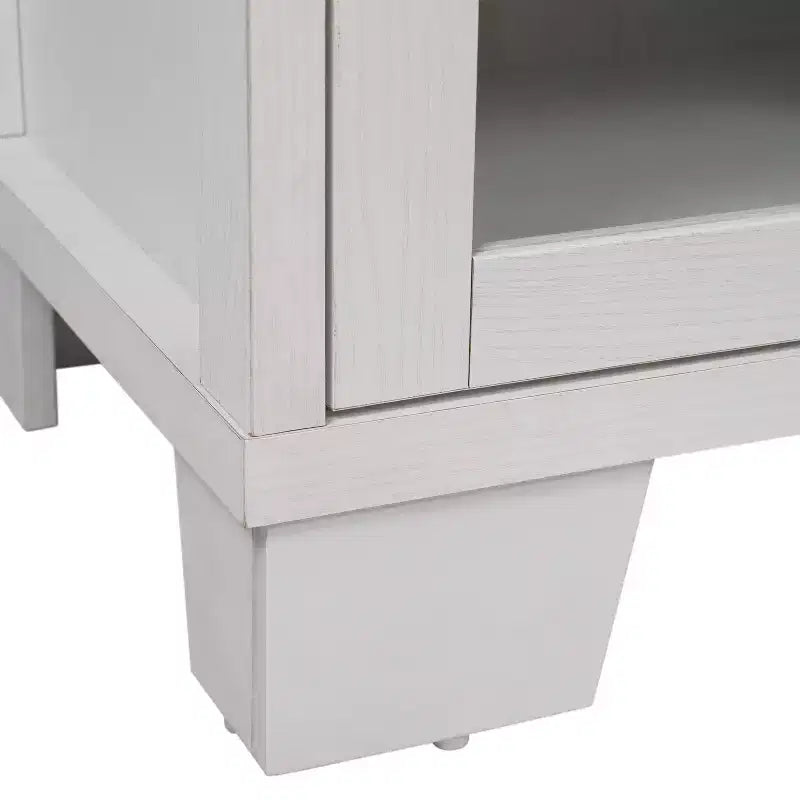 Flash Furniture Wells, buffet de cuisine et de salle à manger moderne, meuble de rangement en bois composite avec 3 portes en verre trempé et 3 tiroirs