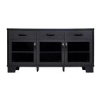 Flash Furniture Wells, buffet de cuisine et de salle à manger moderne, meuble de rangement en bois composite avec 3 portes en verre trempé et 3 tiroirs
