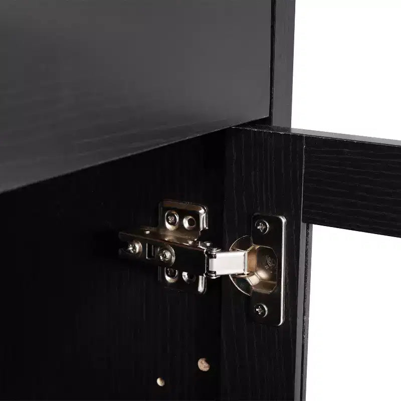 Flash Furniture Wells, buffet de cuisine et de salle à manger moderne, meuble de rangement en bois composite avec 3 portes en verre trempé et 3 tiroirs