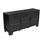 Flash Furniture Wells, buffet de cuisine et de salle à manger moderne, meuble de rangement en bois composite avec 3 portes en verre trempé et 3 tiroirs