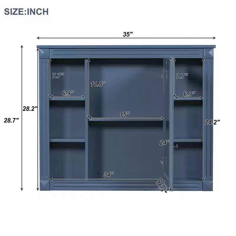 Armoire de toilette murale avec miroir, meuble de rangement de salle de bain, armoire murale de salle de bain avec 6 étagères ouvertes pour la salle de bain