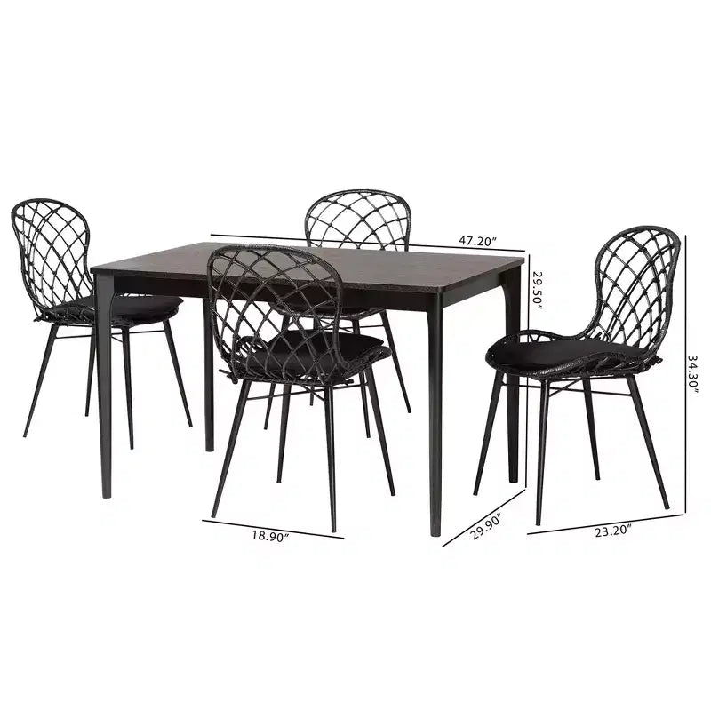 Ensemble de salle à manger 5 pièces Baxton Studio Sabelle moderne bohème en bois et rotin