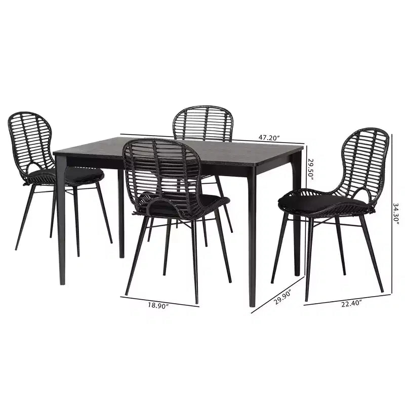 Ensemble de salle à manger 5 pièces Baxton Studio Brenna en bois, style bohème moderne