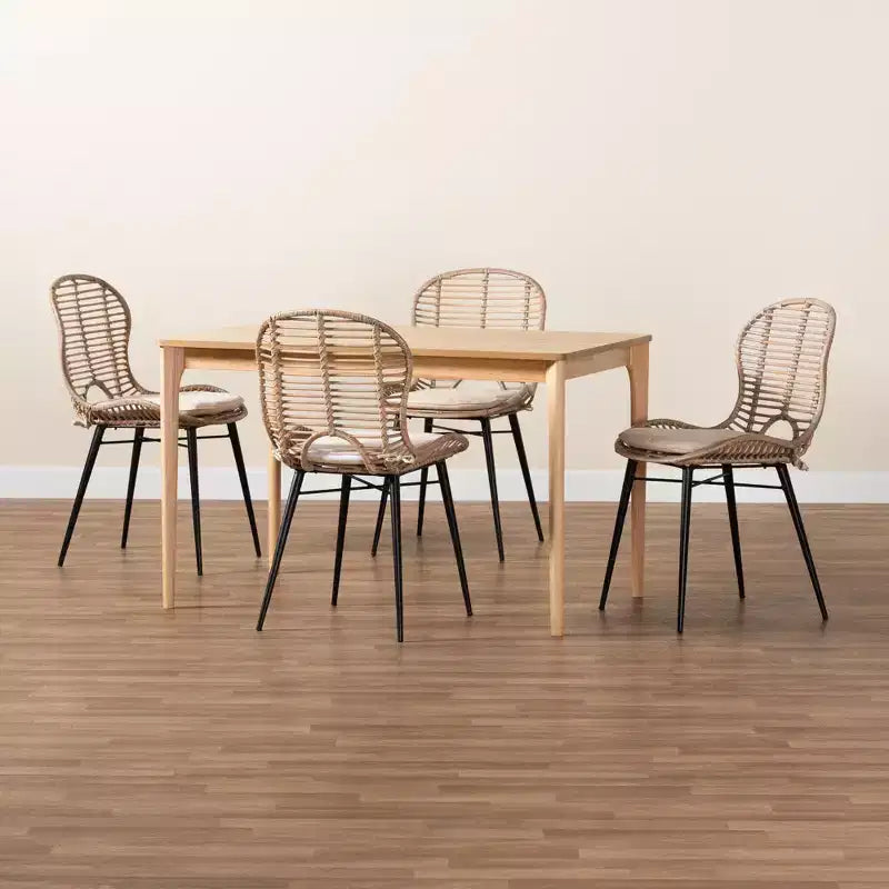 Ensemble de salle à manger 5 pièces Baxton Studio Brenna en bois, style bohème moderne