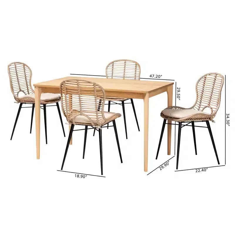 Ensemble de salle à manger 5 pièces Baxton Studio Brenna en bois, style bohème moderne
