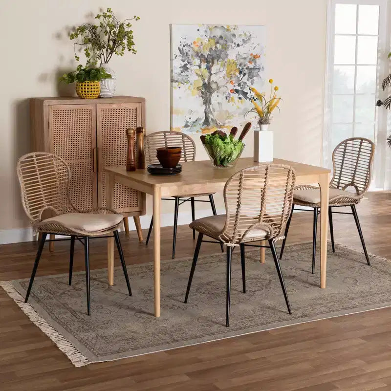 Ensemble de salle à manger 5 pièces Baxton Studio Brenna en bois, style bohème moderne