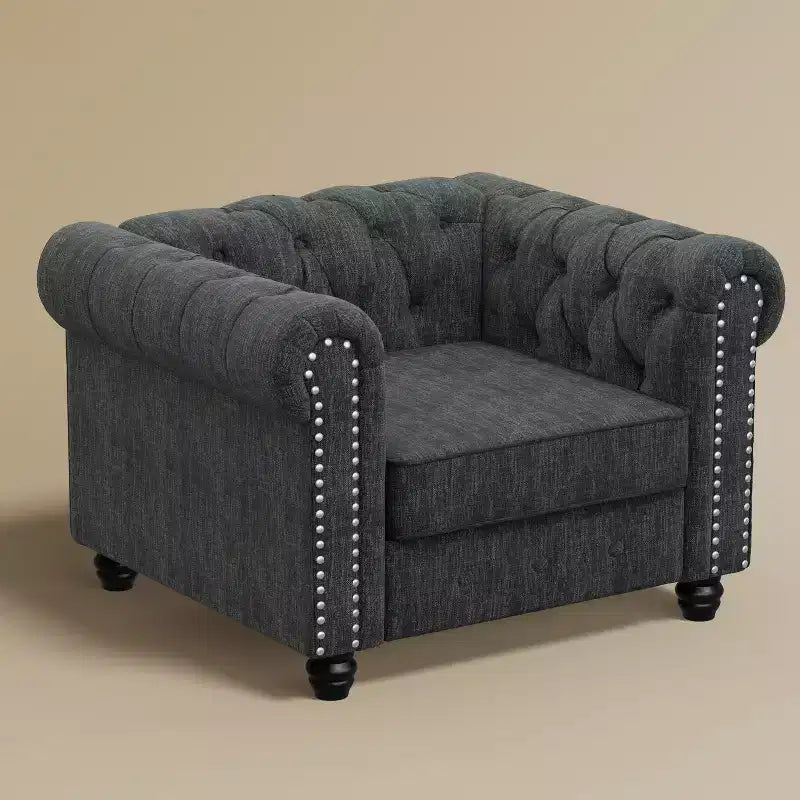 Gray Linen Chesterfield Chair for Living Room-Morden Fort