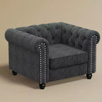 Gray Linen Chesterfield Chair for Living Room-Morden Fort