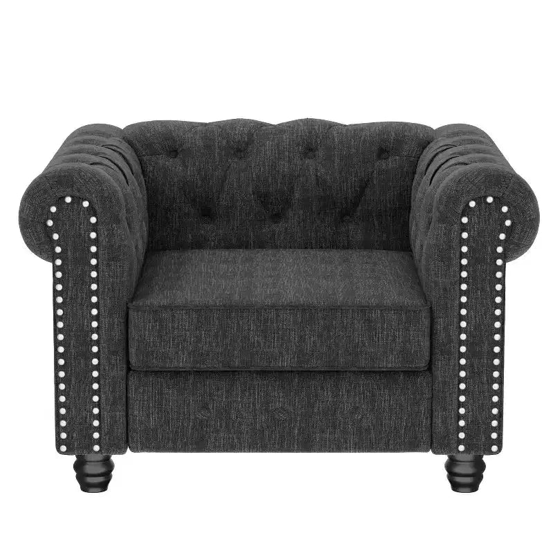Fauteuil Chesterfield en lin gris pour salon - Morden Fort