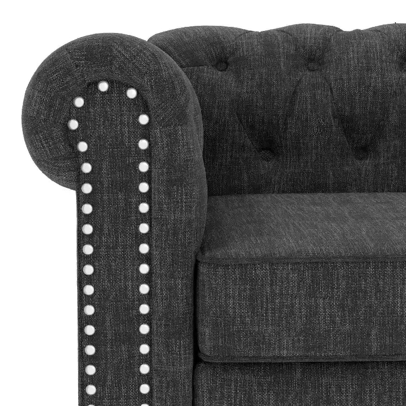 Fauteuil Chesterfield en lin gris pour salon - Morden Fort