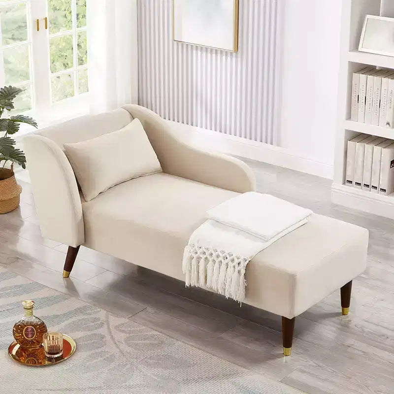 Chaise longue moderne en velours, chaise longue rembourrée avec accoudoir incurvé, canapé-lit de salon pour chambre, bureau, salon
