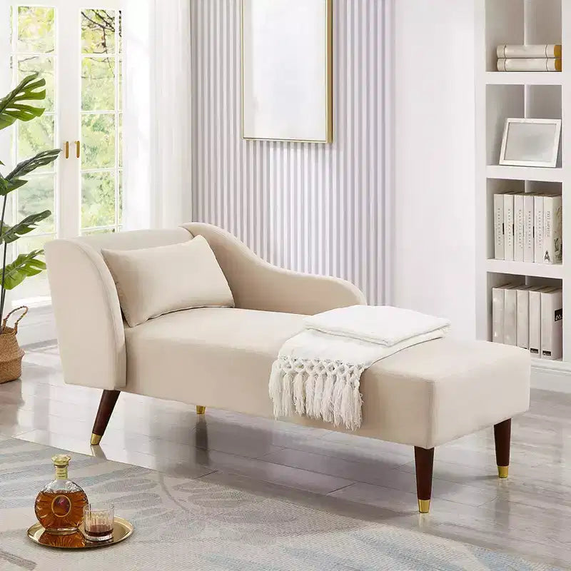 Modern Velvet Chaise Lounge Chair, Upholstered Arm Chaise Lounge with Curved Armrest, Sleeper Lounge Sofa Couch for Bedroom Office Living Room