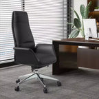 Chaise de bureau LeisureMod Summit à dossier haut en cuir vegan avec cadre en aluminium, pivotante et inclinable, chaise de bureau ergonomique réglable pour le bureau à domicile