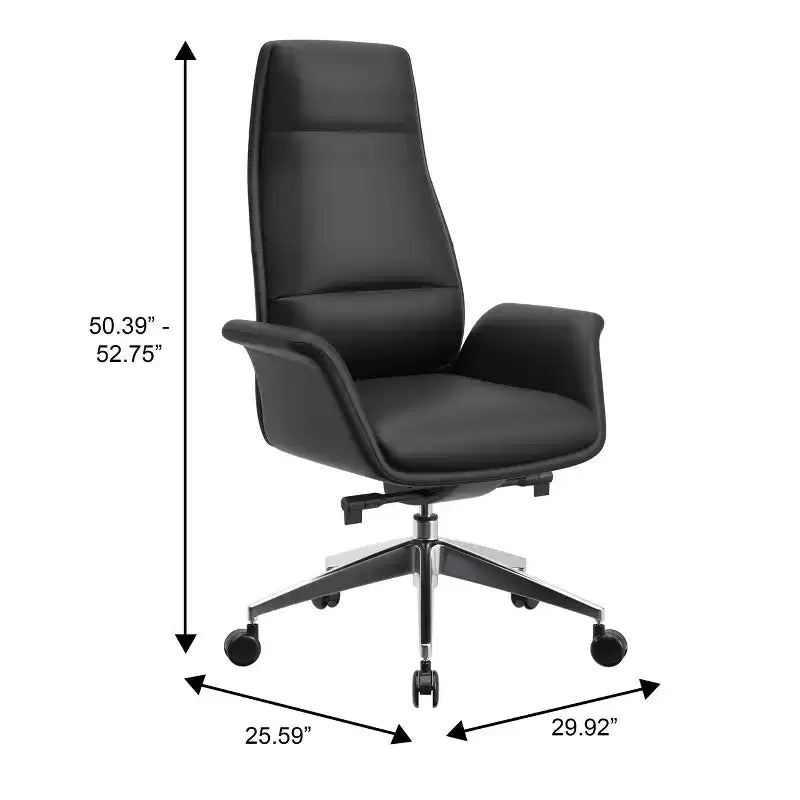 Chaise de bureau LeisureMod Summit à dossier haut en cuir vegan avec cadre en aluminium, pivotante et inclinable, chaise de bureau ergonomique réglable pour le bureau à domicile